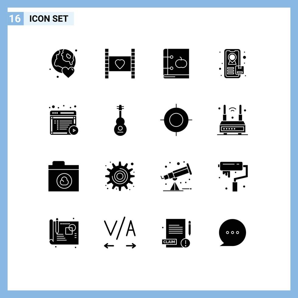 Set of 16 Modern UI Icons Symbols Signs for content tracking love learning education Editable Vector Design Elements