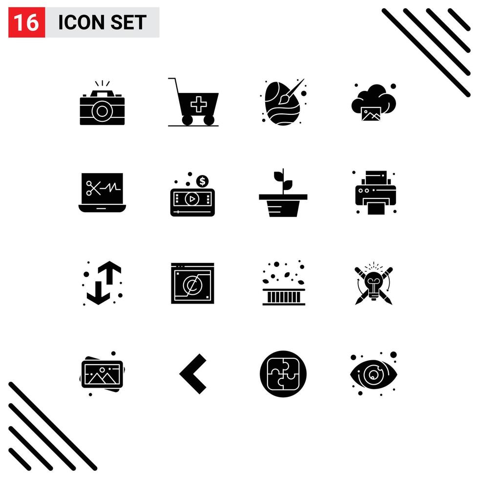 Set of 16 Modern UI Icons Symbols Signs for audio editing software technology color image cloud Editable Vector Design Elements