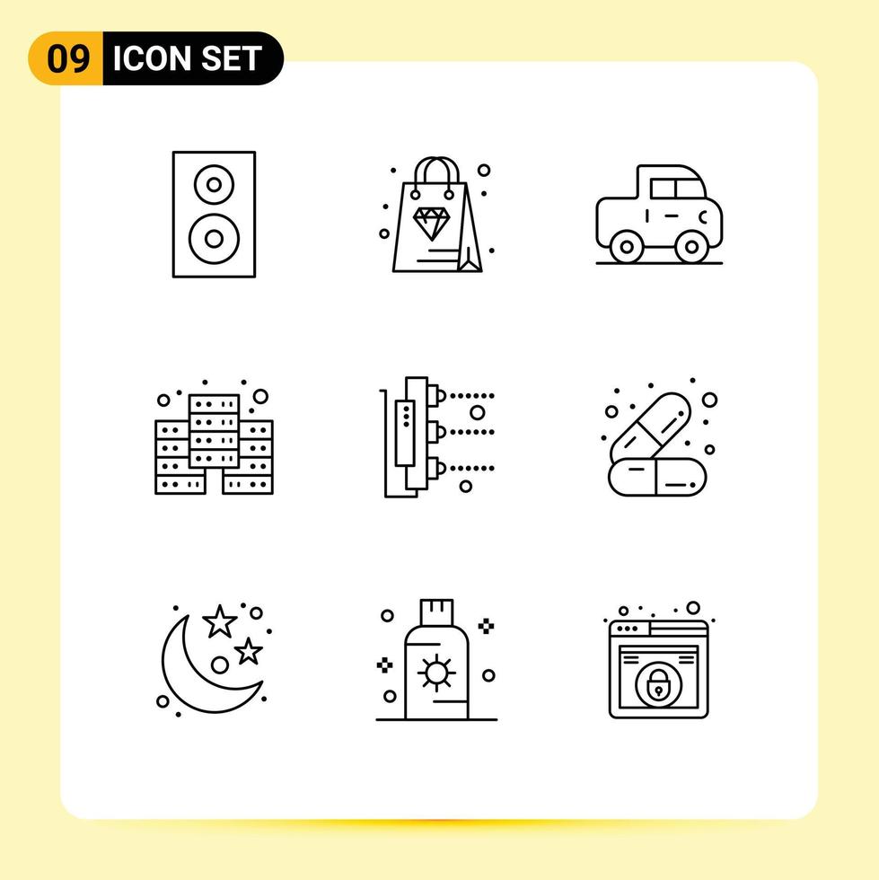 9 Outline concept for Websites Mobile and Apps scanner printing car factory economy Editable Vector Design Elements