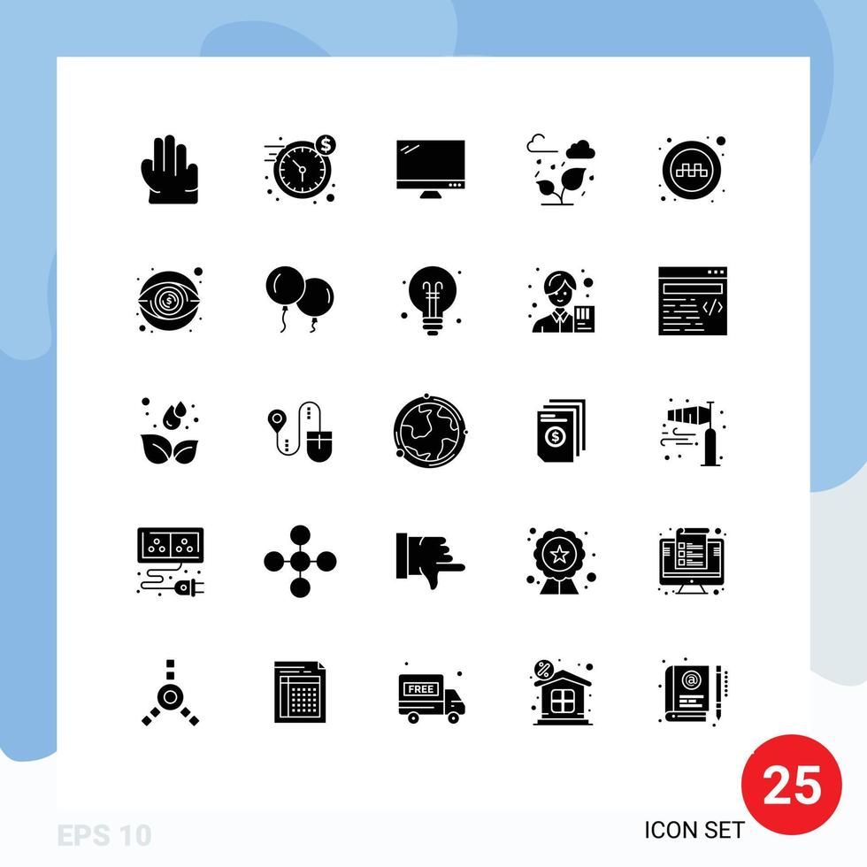 Pictogram Set of 25 Simple Solid Glyphs of signs public device leaf trees Editable Vector Design Elements