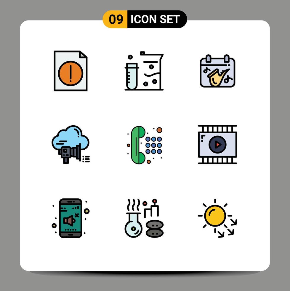 Universal Icon Symbols Group of 9 Modern Filledline Flat Colors of phone announcement music cloud marketing Editable Vector Design Elements