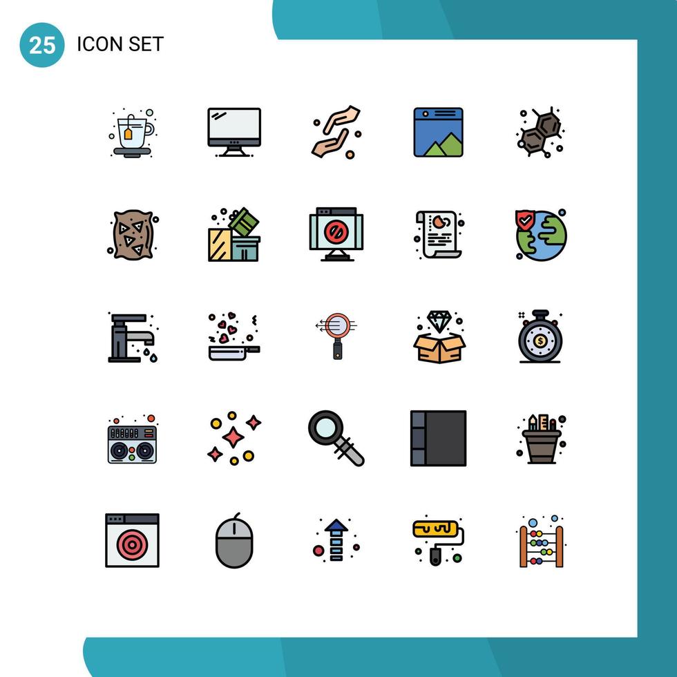 Mobile Interface Filled line Flat Color Set of 25 Pictograms of chemistry gallery care photo shahada Editable Vector Design Elements