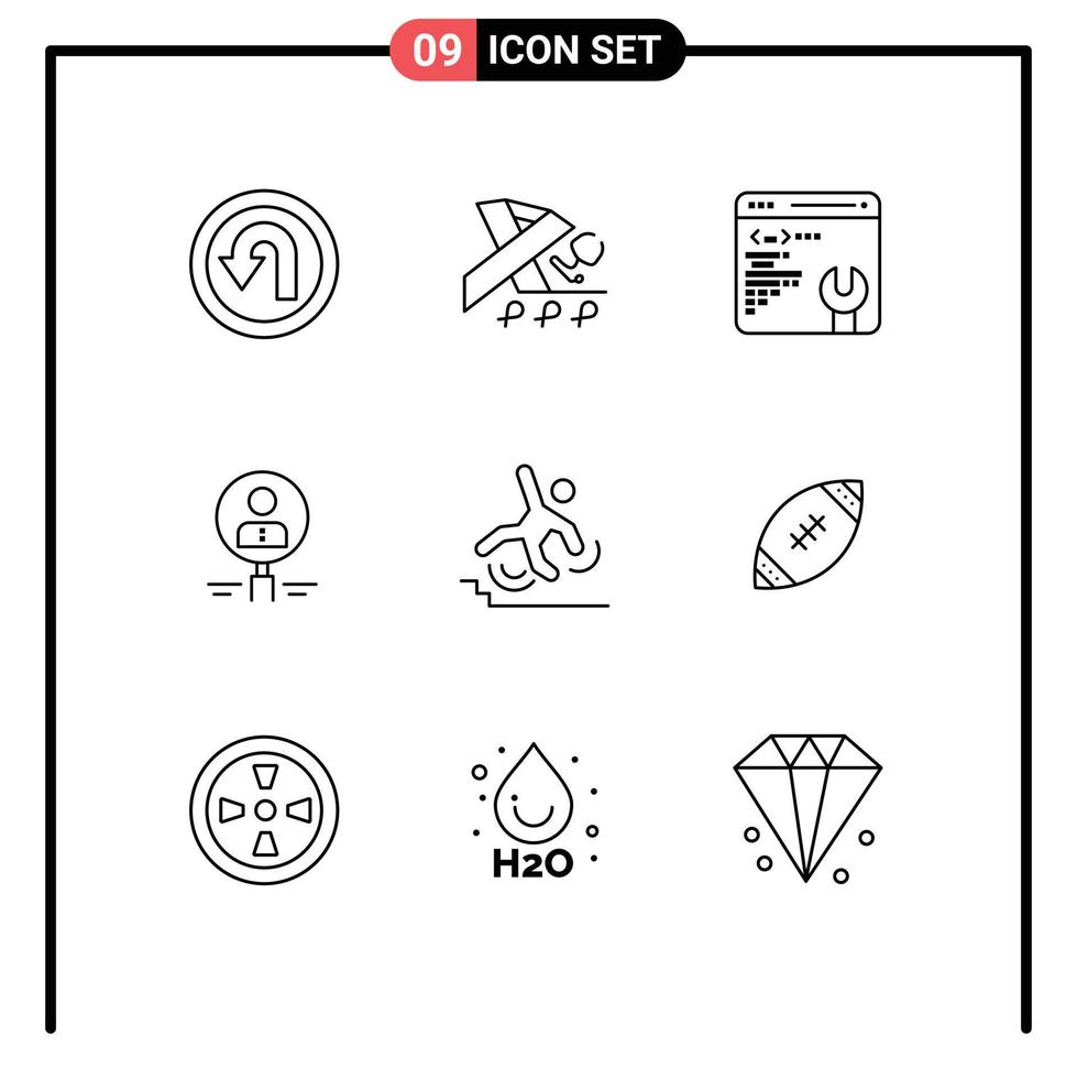 Group of 9 Modern Outlines Set for resource magnifier development human glass Editable Vector Design Elements