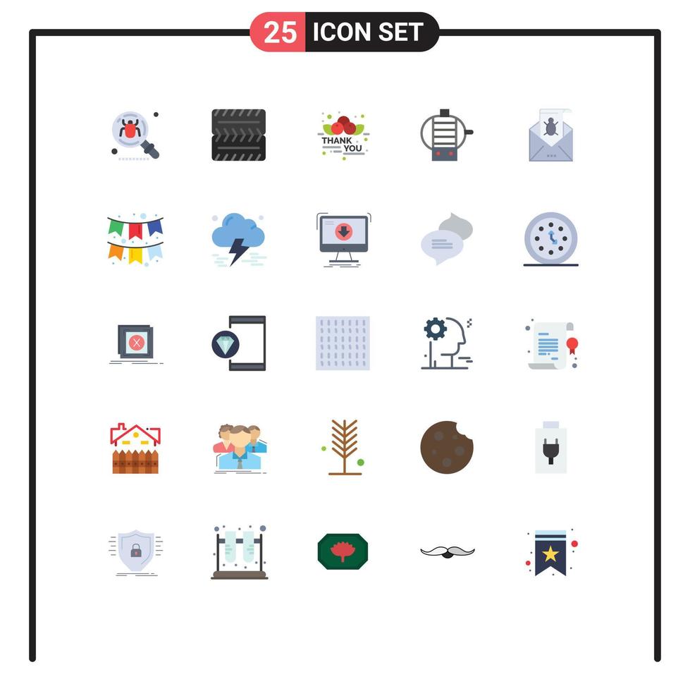 Mobile Interface Flat Color Set of 25 Pictograms of malware mail gratitude e engine Editable Vector Design Elements