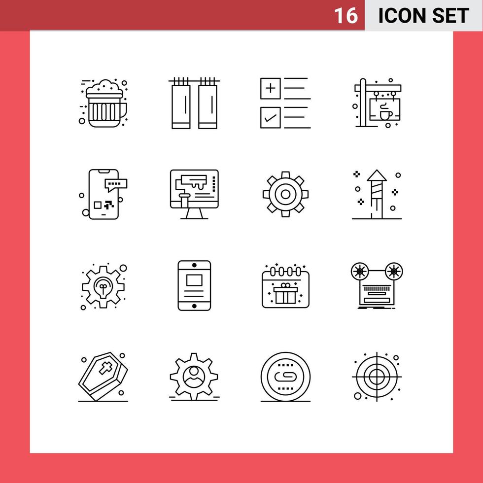 Modern Set of 16 Outlines Pictograph of phone communication tick board label Editable Vector Design Elements