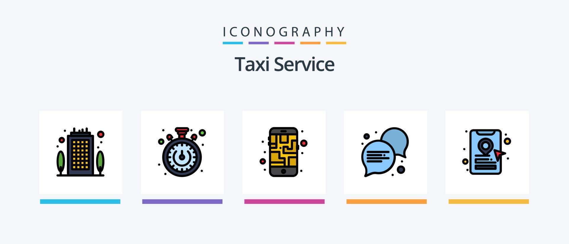 Taxi Servicio línea lleno 5 5 icono paquete incluso . ruta. diálogo. camino. transporte. creativo íconos diseño vector