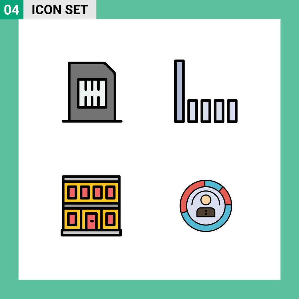 Pictogram Set of 4 Simple Filledline Flat Colors of card door mobile phone building Editable Vector Design Elements