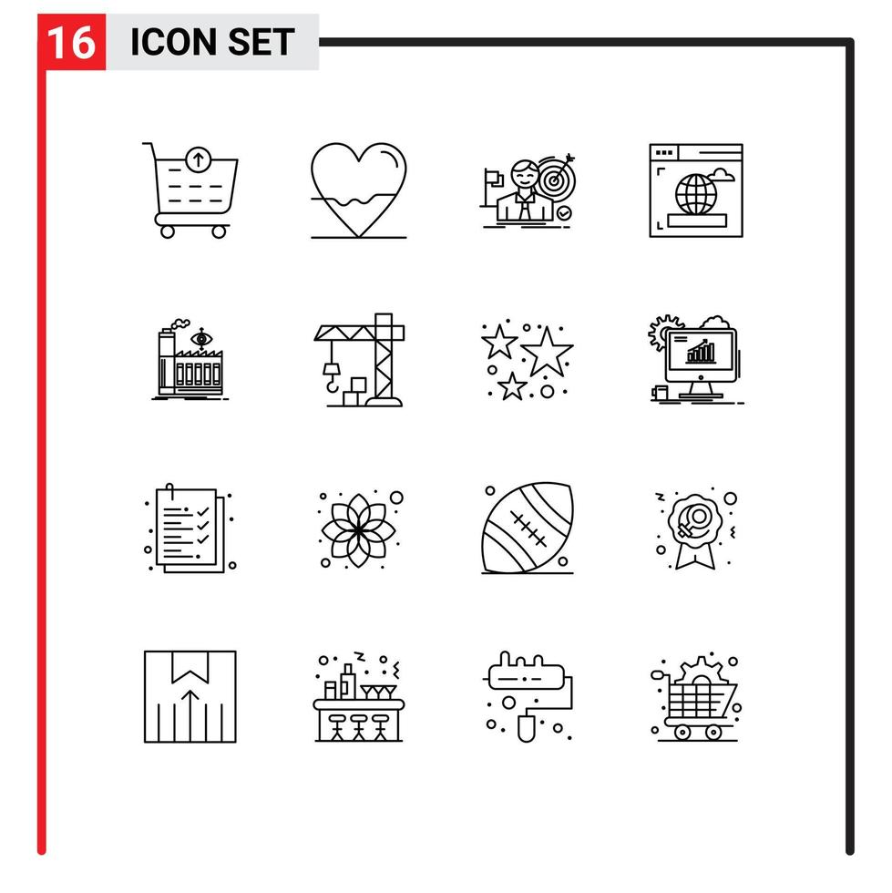 Stock Vector Icon Pack of 16 Line Signs and Symbols for factory web business internet success Editable Vector Design Elements