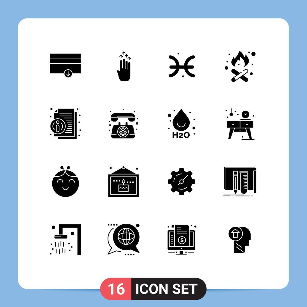 16 Solid Glyph concept for Websites Mobile and Apps information about astrology fire place camping Editable Vector Design Elements