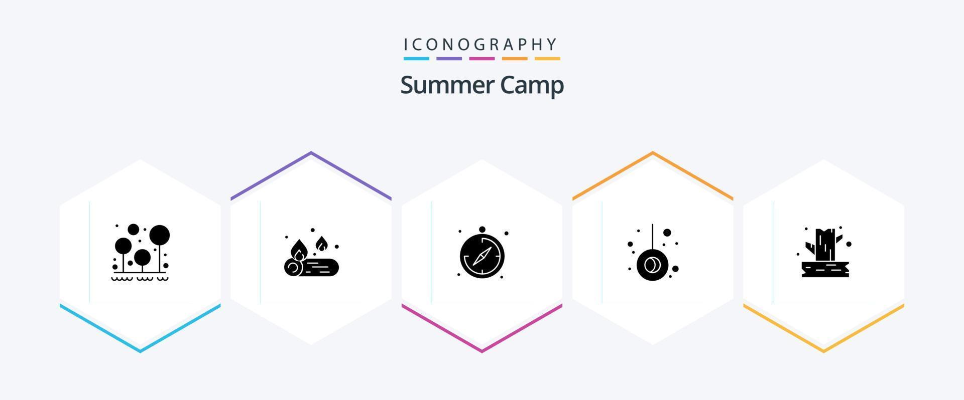 Summer Camp 25 Glyph icon pack including wood. camping. camping. branch. pendulum vector