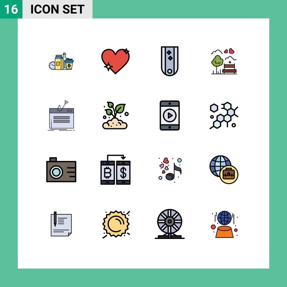 16 User Interface Flat Color Filled Line Pack of modern Signs and Symbols of bench park favorite striped military Editable Creative Vector Design Elements