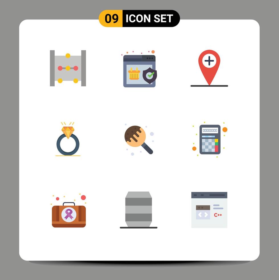 Pictogram Set of 9 Simple Flat Colors of sugar candy plus love proposal Editable Vector Design Elements