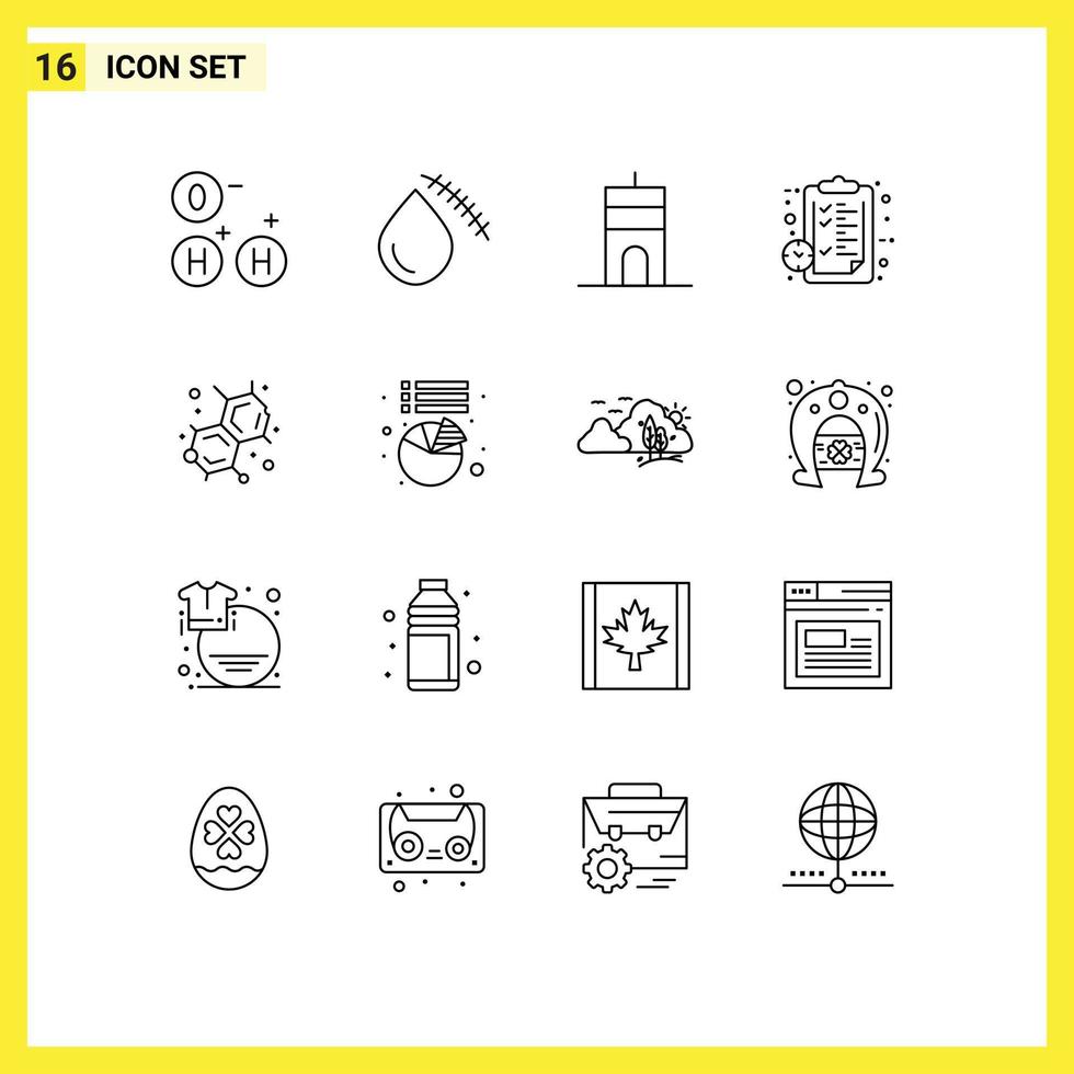 Group of 16 Outlines Signs and Symbols for chemistry page antenna notepad clipboard Editable Vector Design Elements