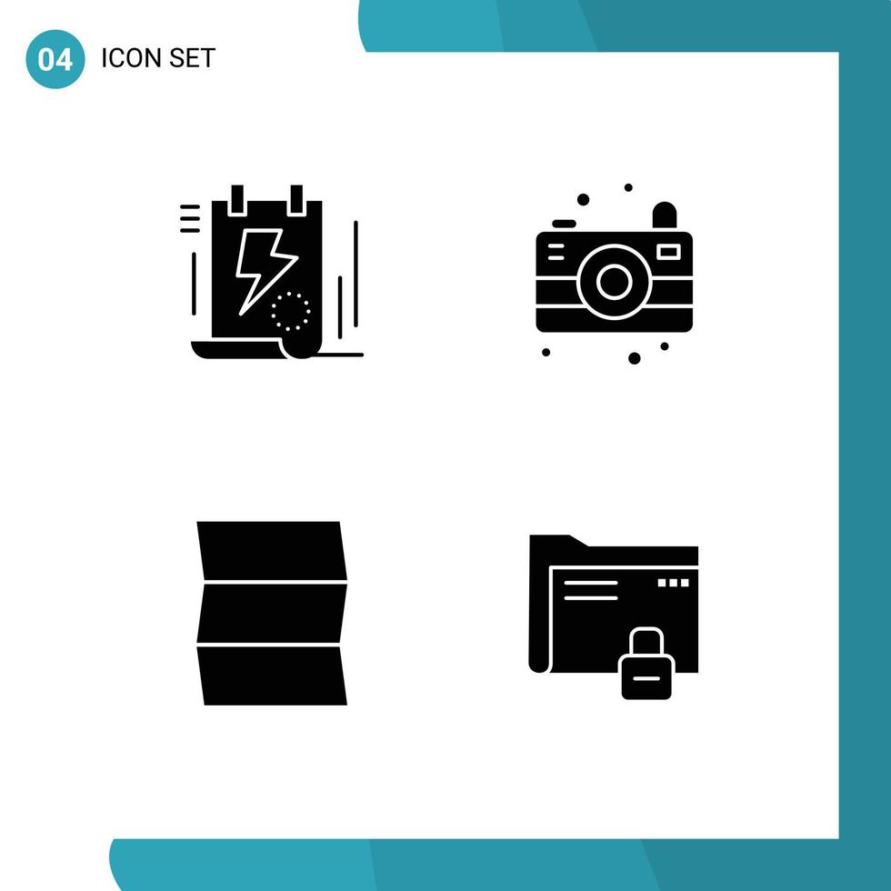 Pictogram Set of 4 Simple Solid Glyphs of document map bolt image data Editable Vector Design Elements