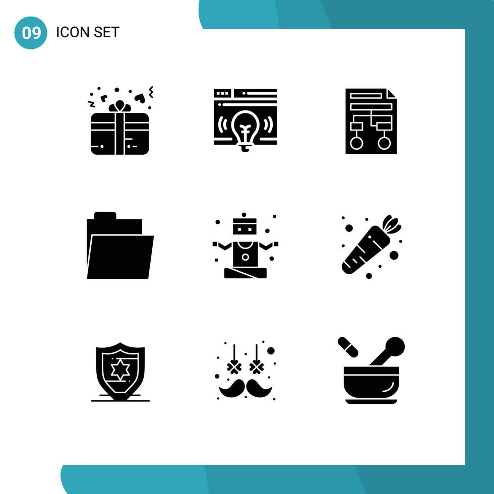 Pictogram Set of 9 Simple Solid Glyphs of people open graph folder document Editable Vector Design Elements