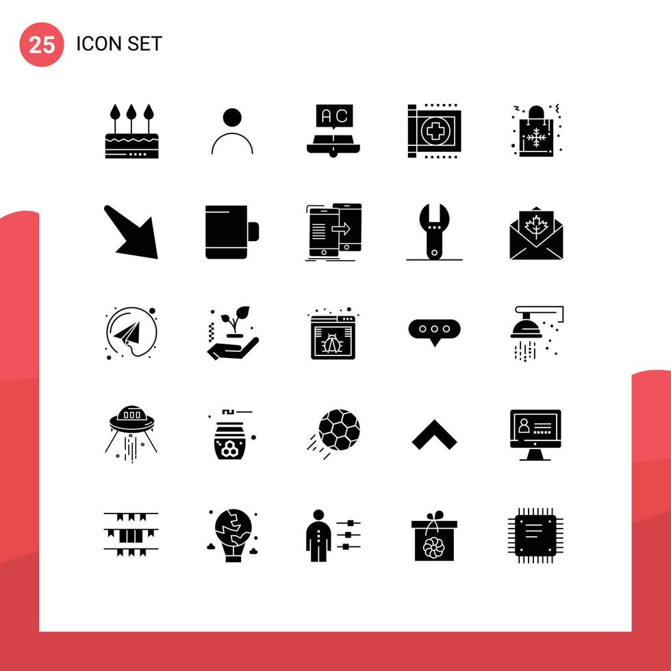 Group of 25 Modern Solid Glyphs Set for health clinic user care school Editable Vector Design Elements