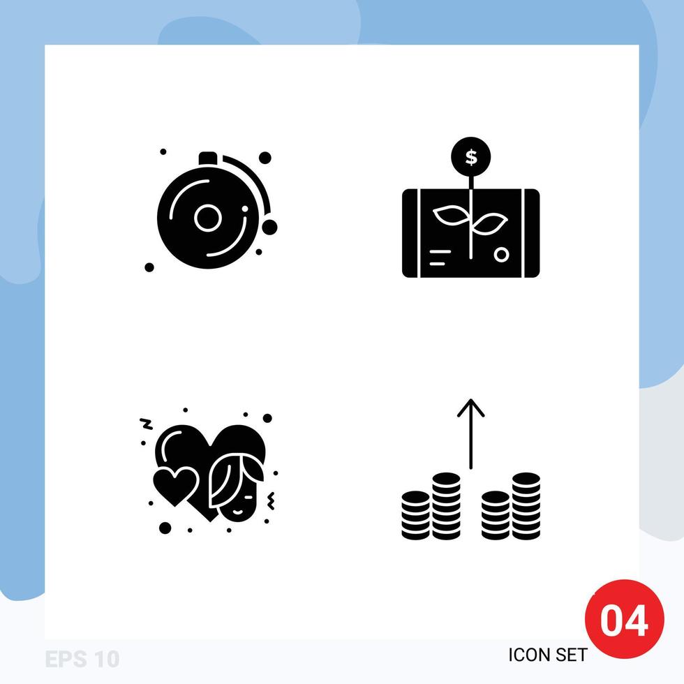 Pack of 4 Modern Solid Glyphs Signs and Symbols for Web Print Media such as alarm women business report face Editable Vector Design Elements