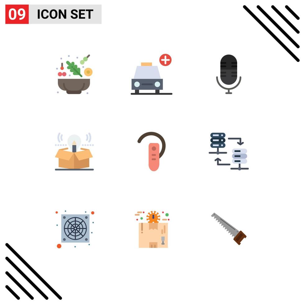 Universal Icon Symbols Group of 9 Modern Flat Colors of ear accessory mic solution bulb Editable Vector Design Elements