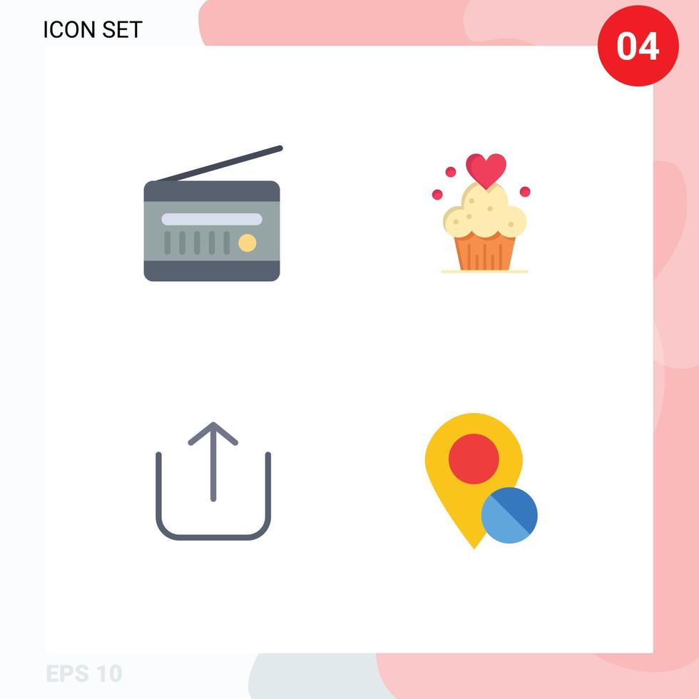 Flat Icon Pack of 4 Universal Symbols of audio broadcasting sweets radio receiver cup cake up Editable Vector Design Elements