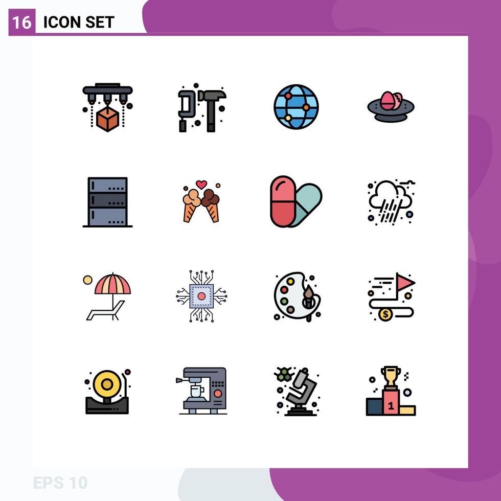 User Interface Pack of 16 Basic Flat Color Filled Lines of data nest globe egg celebration Editable Creative Vector Design Elements
