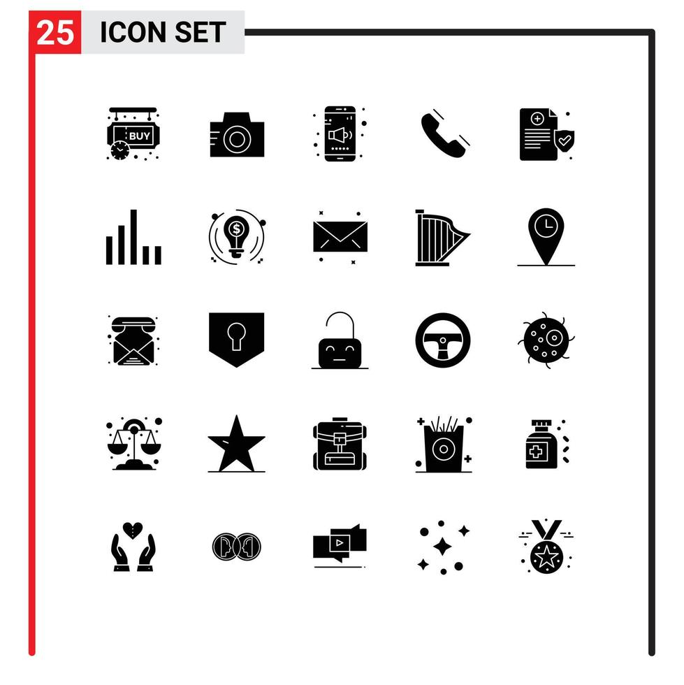 User Interface Pack of 25 Basic Solid Glyphs of ring phone picture contact volume Editable Vector Design Elements