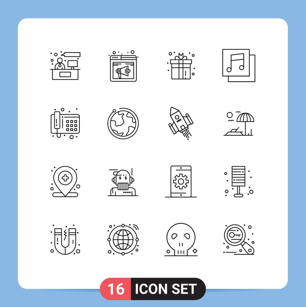 16 Outline concept for Websites Mobile and Apps communication media webpage albums game Editable Vector Design Elements