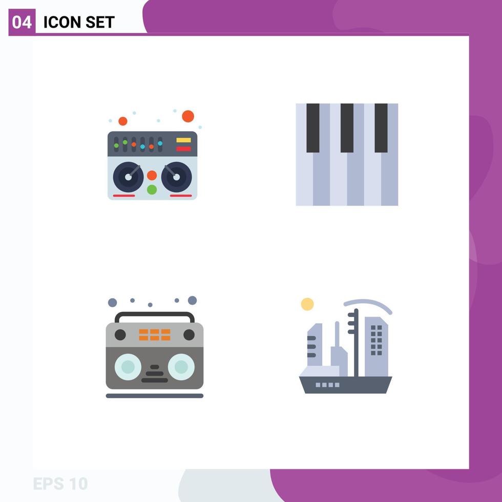 Set of 4 Vector Flat Icons on Grid for midi music audio piano radio Editable Vector Design Elements