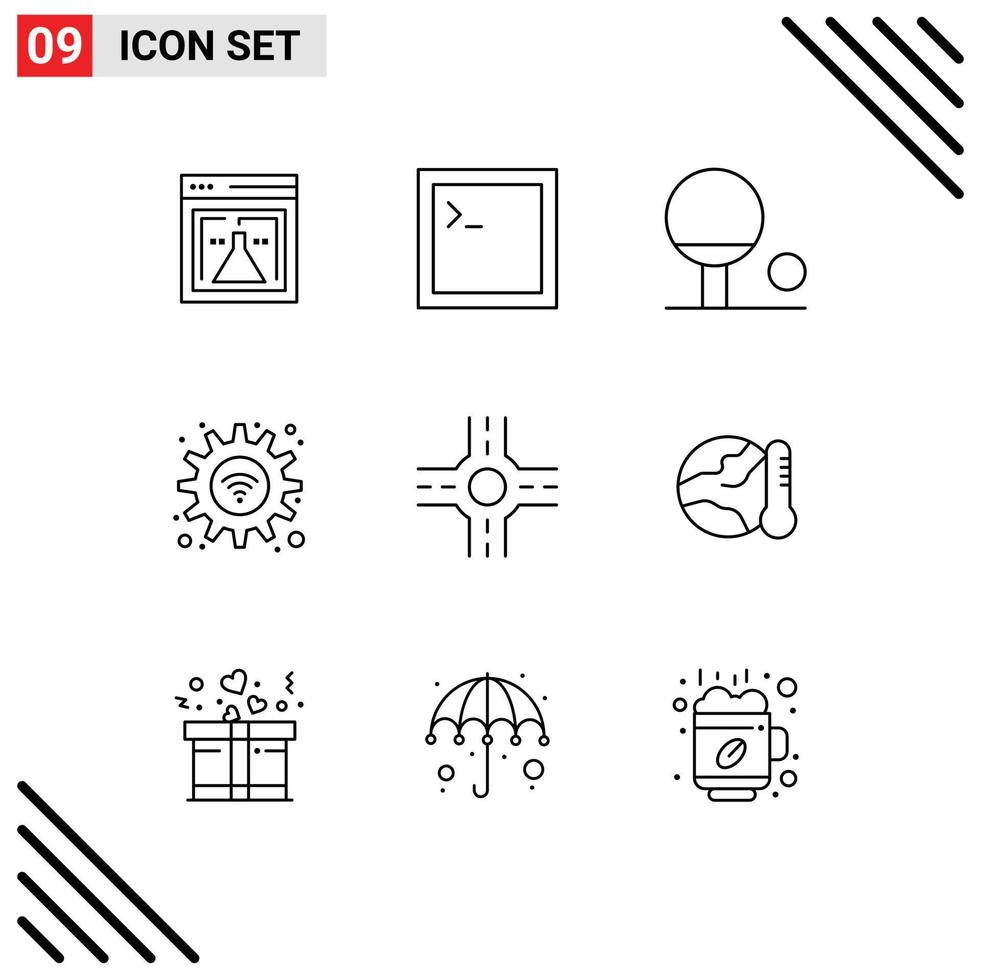 Stock Vector Icon Pack of 9 Line Signs and Symbols for hot environment sport earth wifi Editable Vector Design Elements