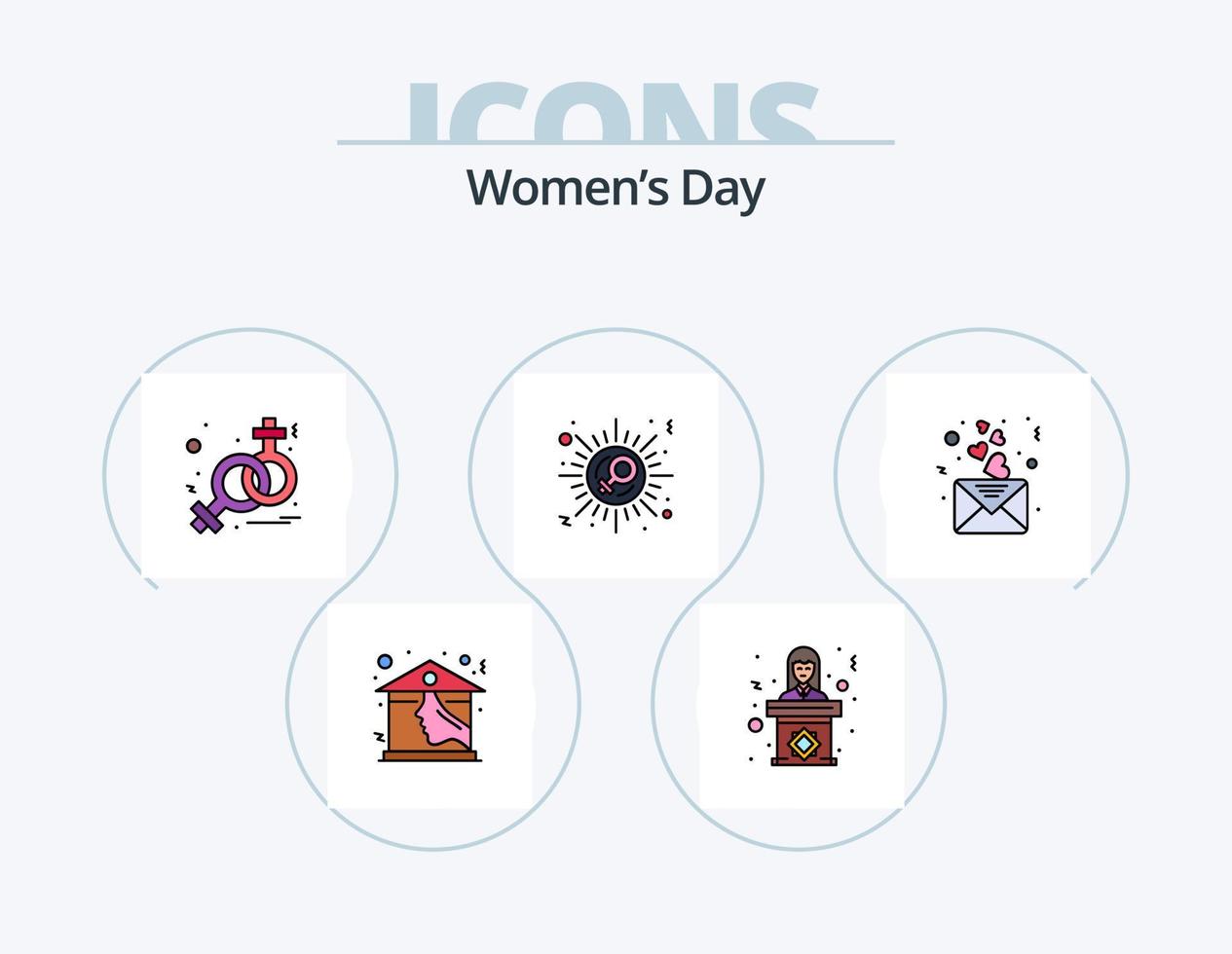 Womens Day Line Filled Icon Pack 5 Icon Design. . red. day. flower. woman vector