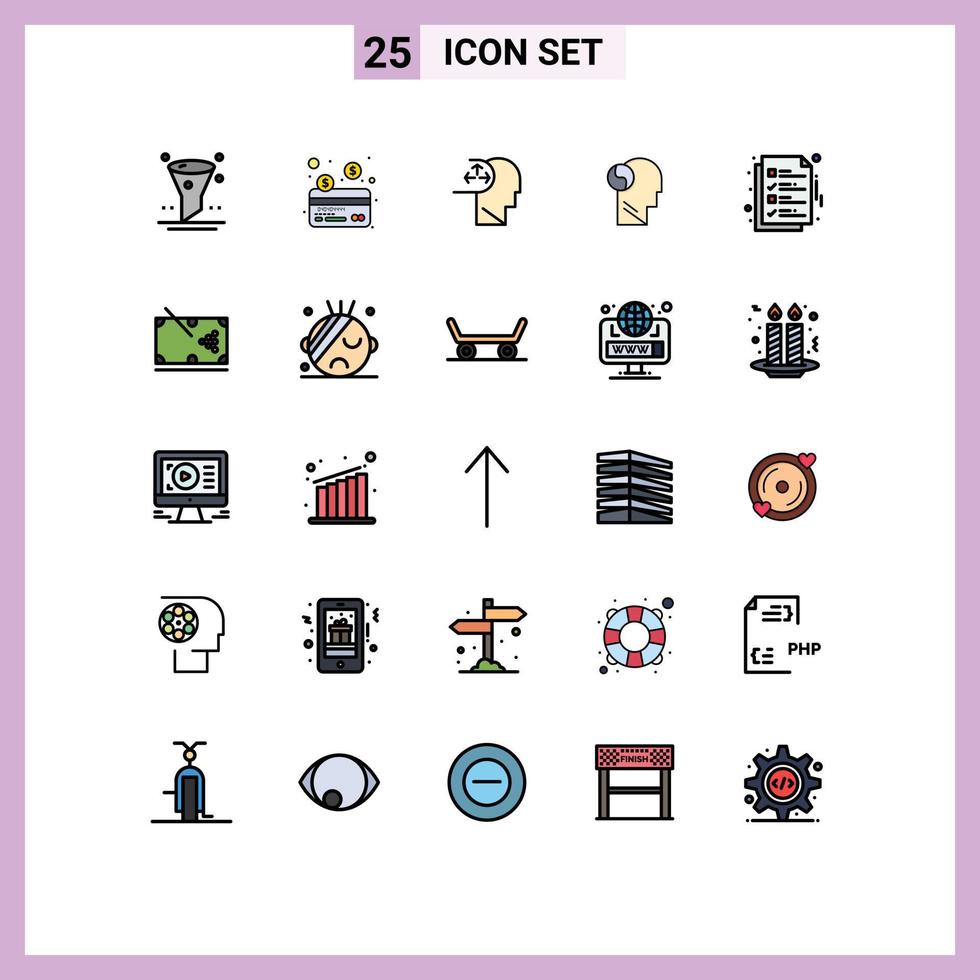Set of 25 Commercial Filled line Flat Colors pack for file delivery disorder mind brian Editable Vector Design Elements