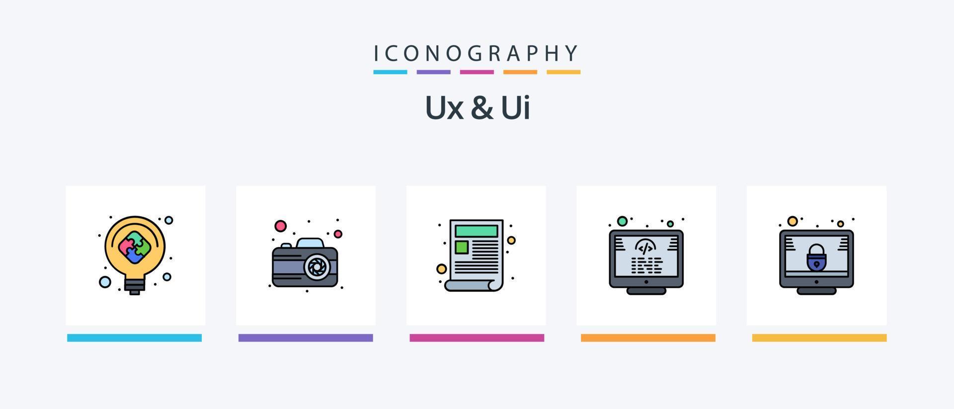 Ux And Ui Line Filled 5 Icon Pack Including wheel. color. chart. diamond. quality. Creative Icons Design vector