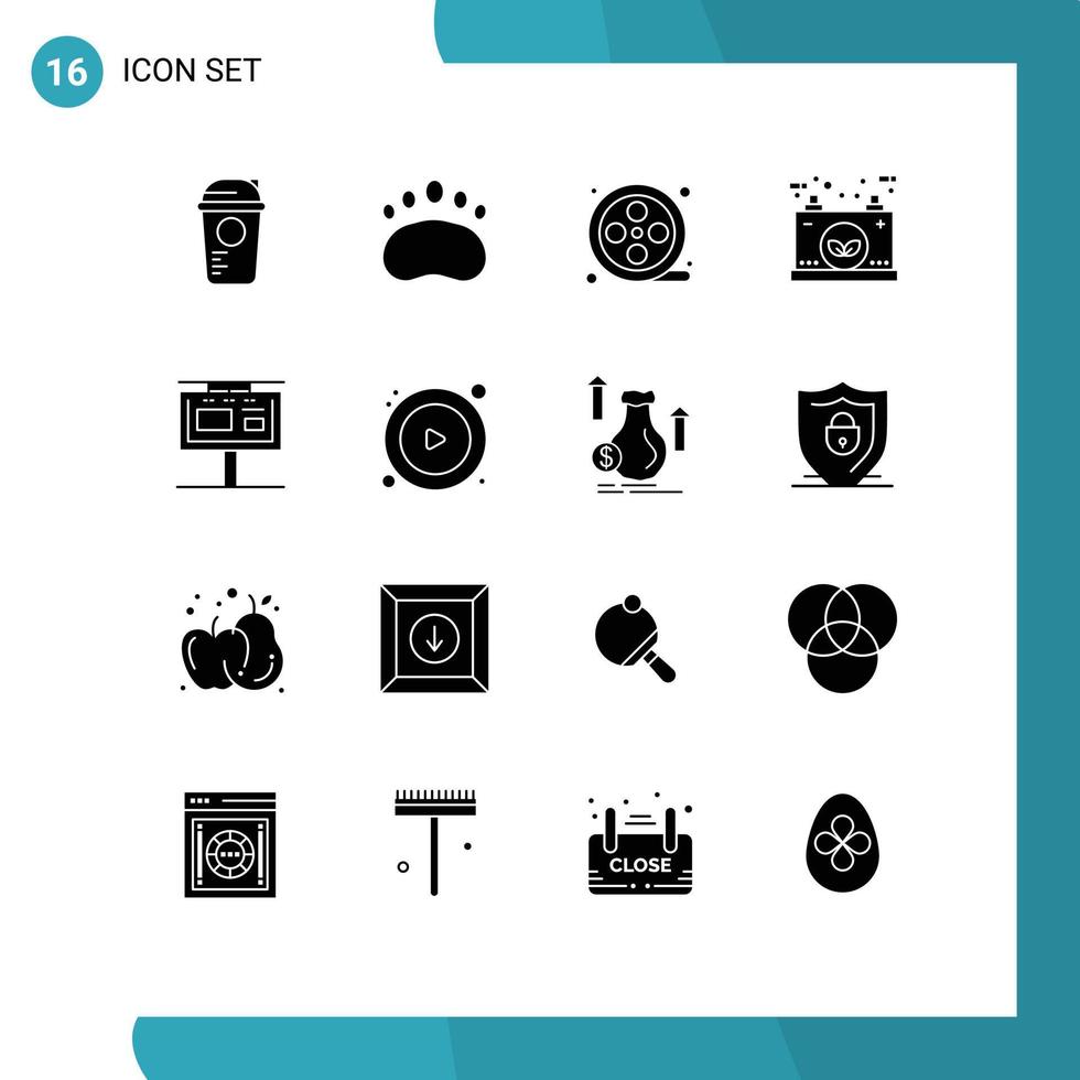 16 Thematic Vector Solid Glyphs and Editable Symbols of electric energy science eco reel Editable Vector Design Elements