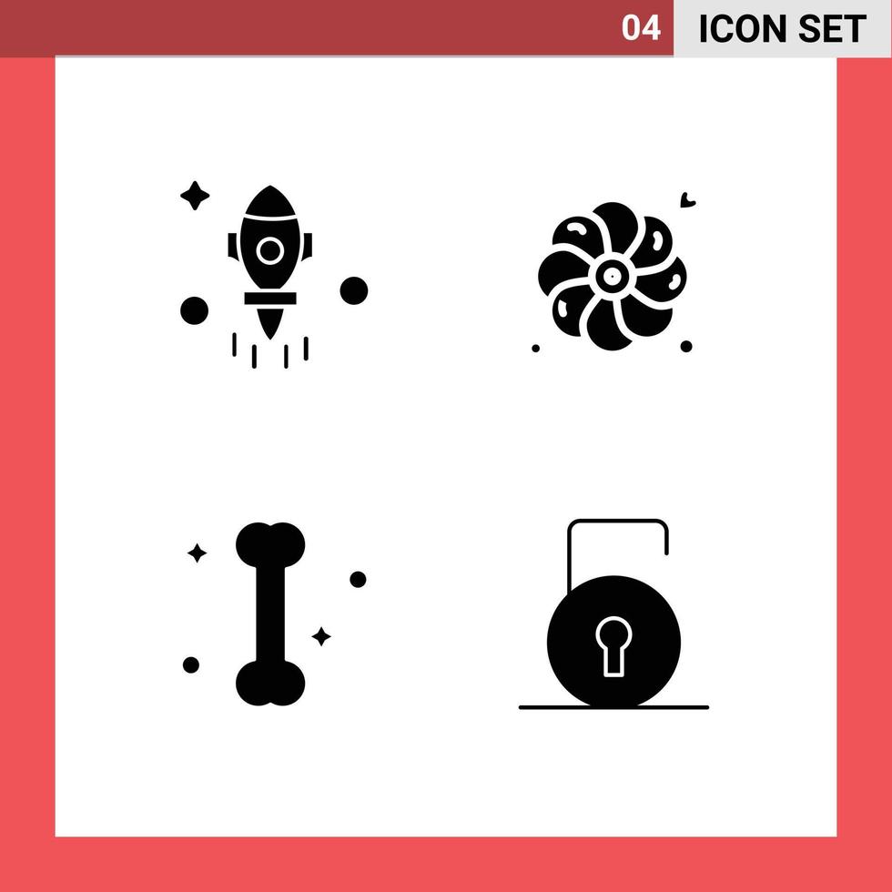 4 Universal Solid Glyphs Set for Web and Mobile Applications astronomy medicine fly summer lock pad Editable Vector Design Elements