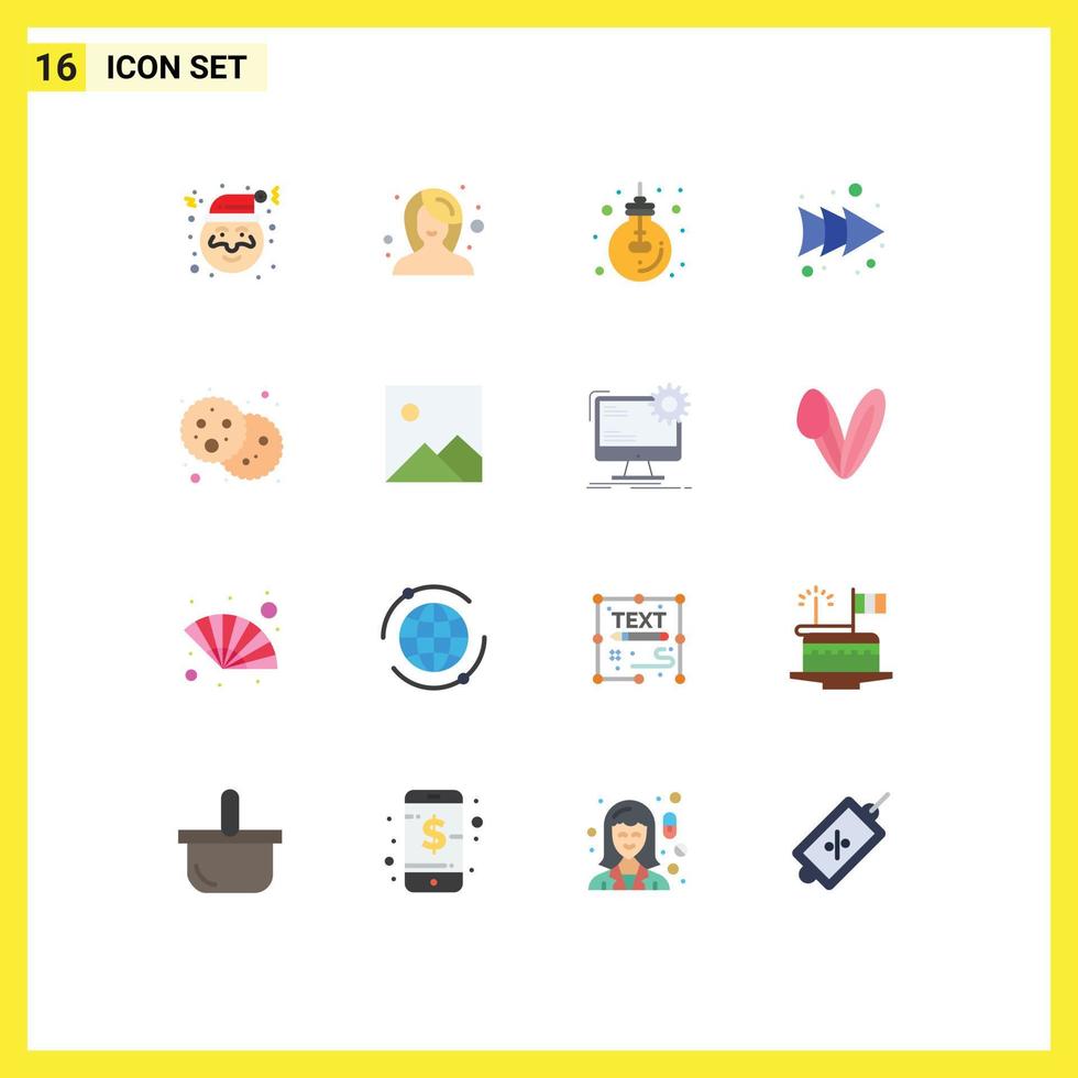 16 Creative Icons Modern Signs and Symbols of holi bread idea right arrow Editable Pack of Creative Vector Design Elements