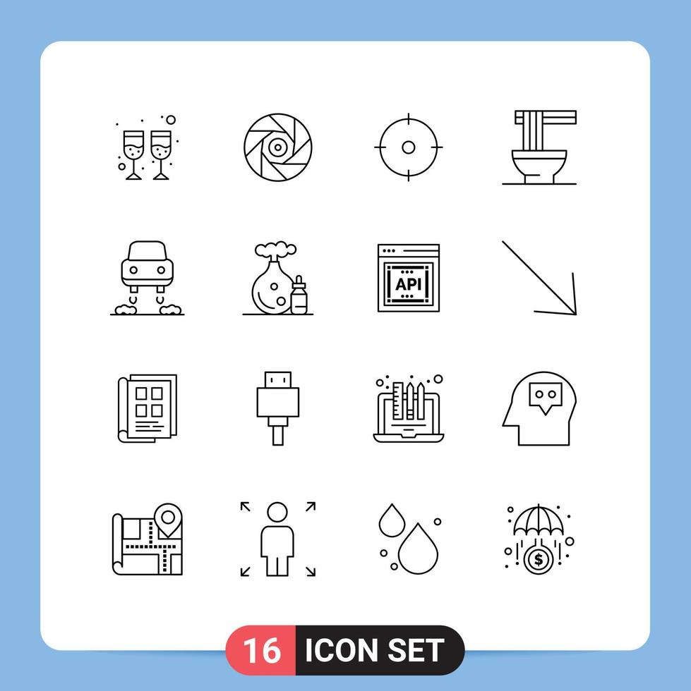 Modern Set of 16 Outlines and symbols such as future car target ramen food Editable Vector Design Elements