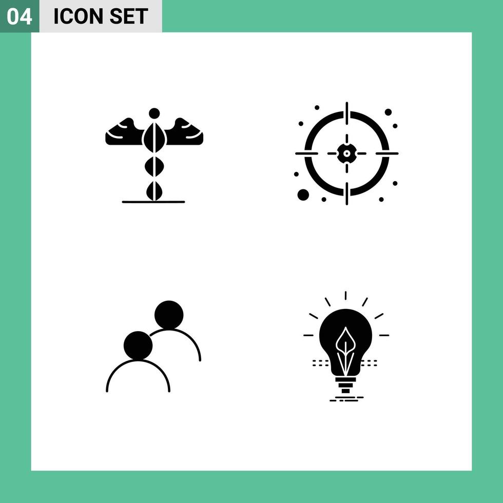 Group of 4 Solid Glyphs Signs and Symbols for medicine avatar greece target bulb Editable Vector Design Elements