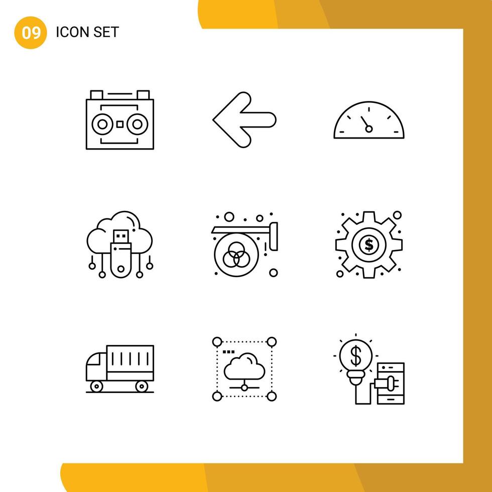 9 User Interface Outline Pack of modern Signs and Symbols of advertisement cloud point back online usb Editable Vector Design Elements
