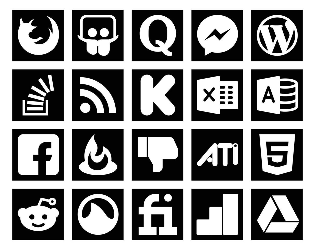 20 Social Media Icon Pack Including feedburner microsoft access stockoverflow excel rss vector
