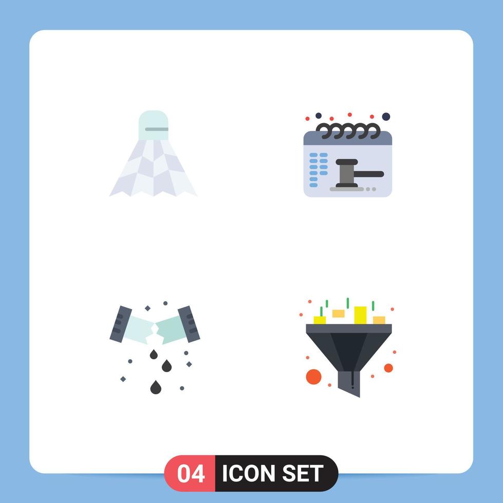 Mobile Interface Flat Icon Set of 4 Pictograms of badminton mechanical game date plumbing Editable Vector Design Elements