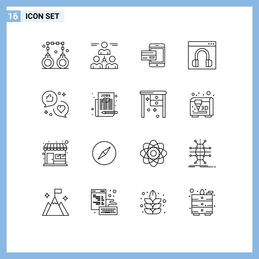 Group of 16 Outlines Signs and Symbols for chat money man mobile card Editable Vector Design Elements
