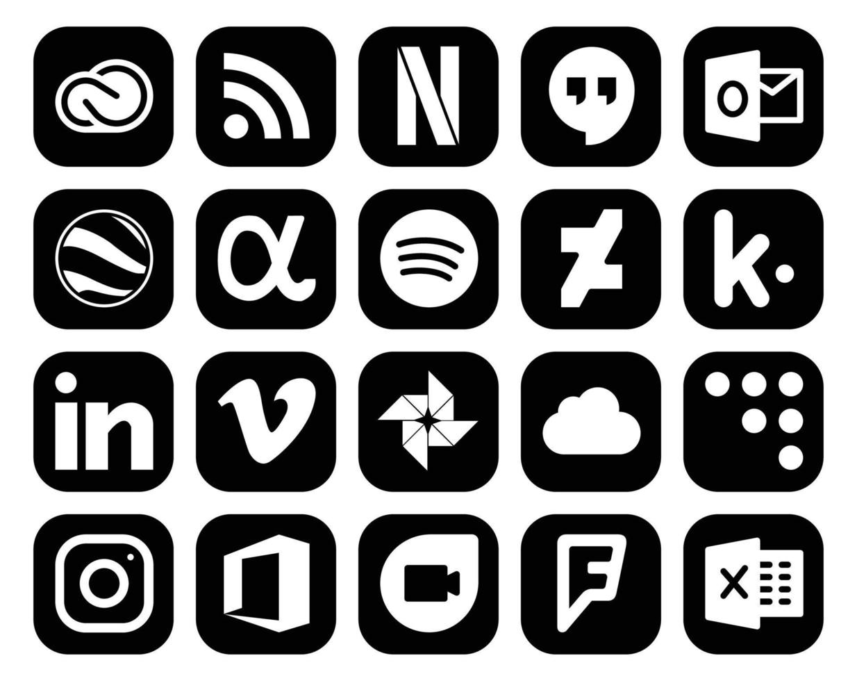 20 Social Media Icon Pack Including coderwall photo app net video linkedin vector
