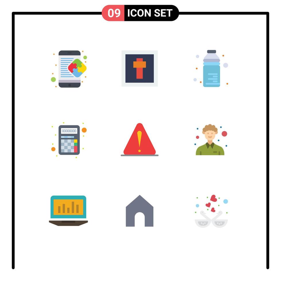 Pack of 9 Modern Flat Colors Signs and Symbols for Web Print Media such as alert interaction sign calculator water Editable Vector Design Elements