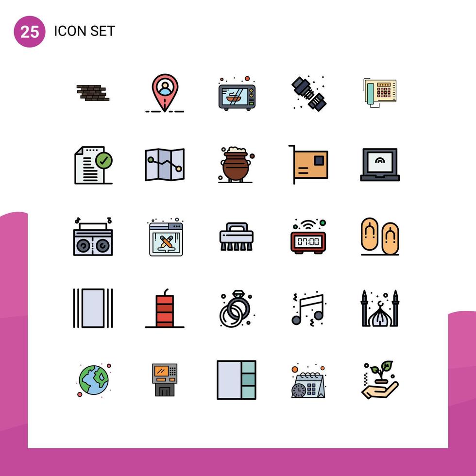 Universal Icon Symbols Group of 25 Modern Filled line Flat Colors of number telephone electronics plumbing mechanical Editable Vector Design Elements