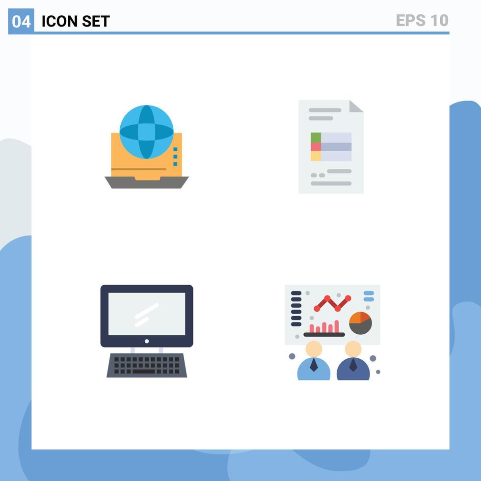 Pictogram Set of 4 Simple Flat Icons of internet business connection business monitor Editable Vector Design Elements