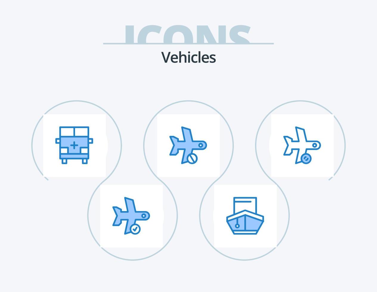 vehículos azul icono paquete 5 5 icono diseño. avión. Cancelar. transporte. vehículos contorno vector