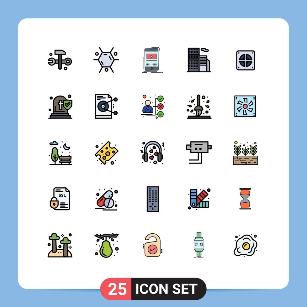 Pictogram Set of 25 Simple Filled line Flat Colors of mechanical office music real building Editable Vector Design Elements
