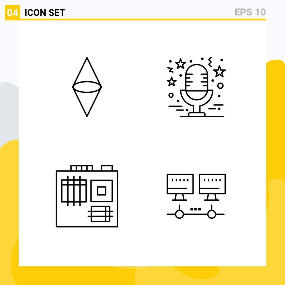 Stock Vector Icon Pack of 4 Line Signs and Symbols for ethereum computer money mic motherboard Editable Vector Design Elements