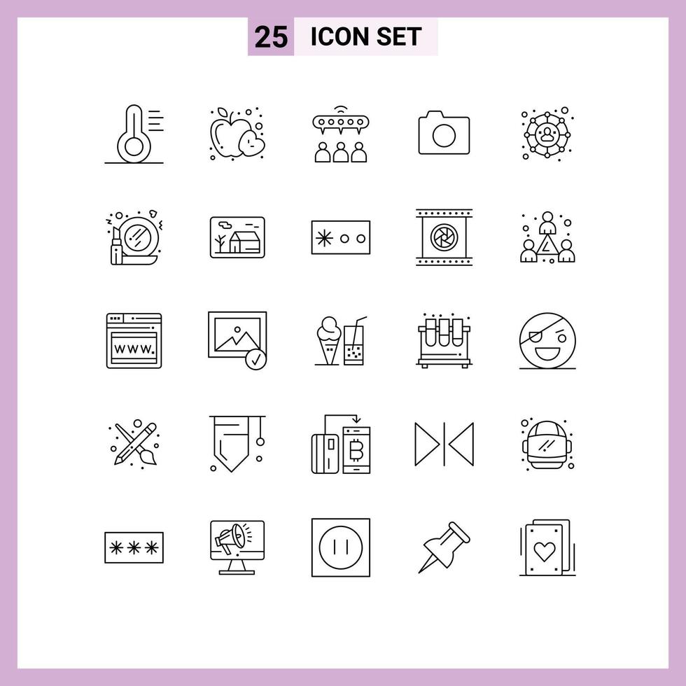 Mobile Interface Line Set of 25 Pictograms of social network connections network basic image Editable Vector Design Elements