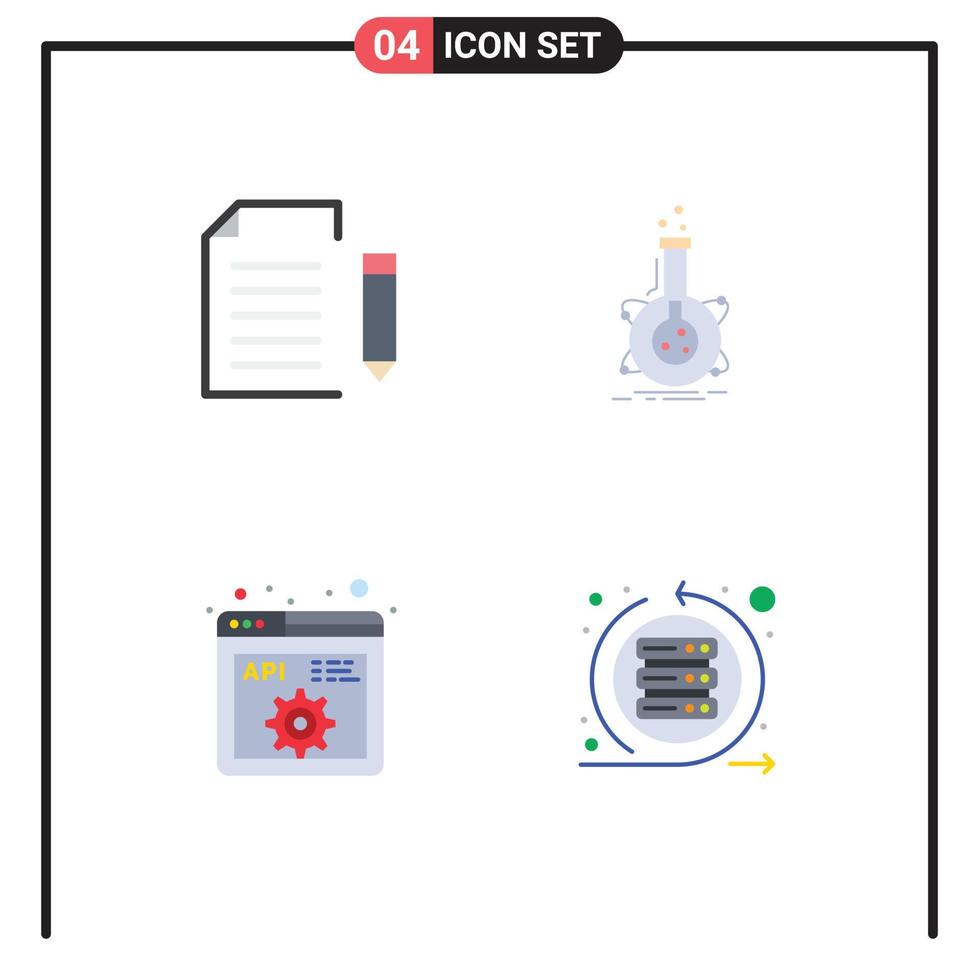 Pack of 4 creative Flat Icons of data development file laboratory code Editable Vector Design Elements