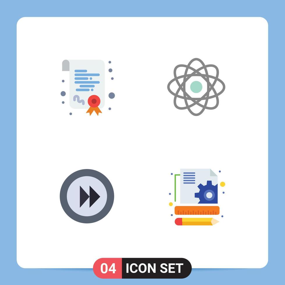 Group of 4 Modern Flat Icons Set for certification multimedia atom laboratory content Editable Vector Design Elements
